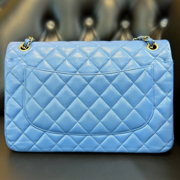 Chanel 21P Blue Caviar Quilted Jumbo Large Classic Double Flap bag & tag - Picture 2 of 16